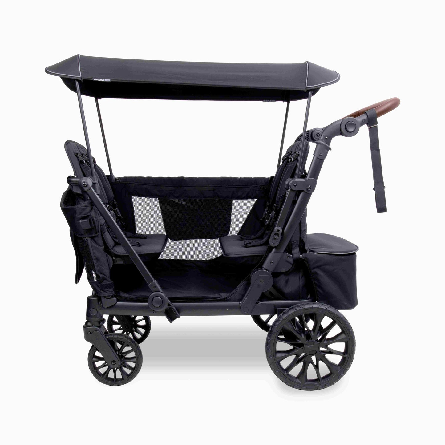 L4 Quad Stroller Wagon - Side Open View of L4 Quad Stroller Wagon Black With Handle