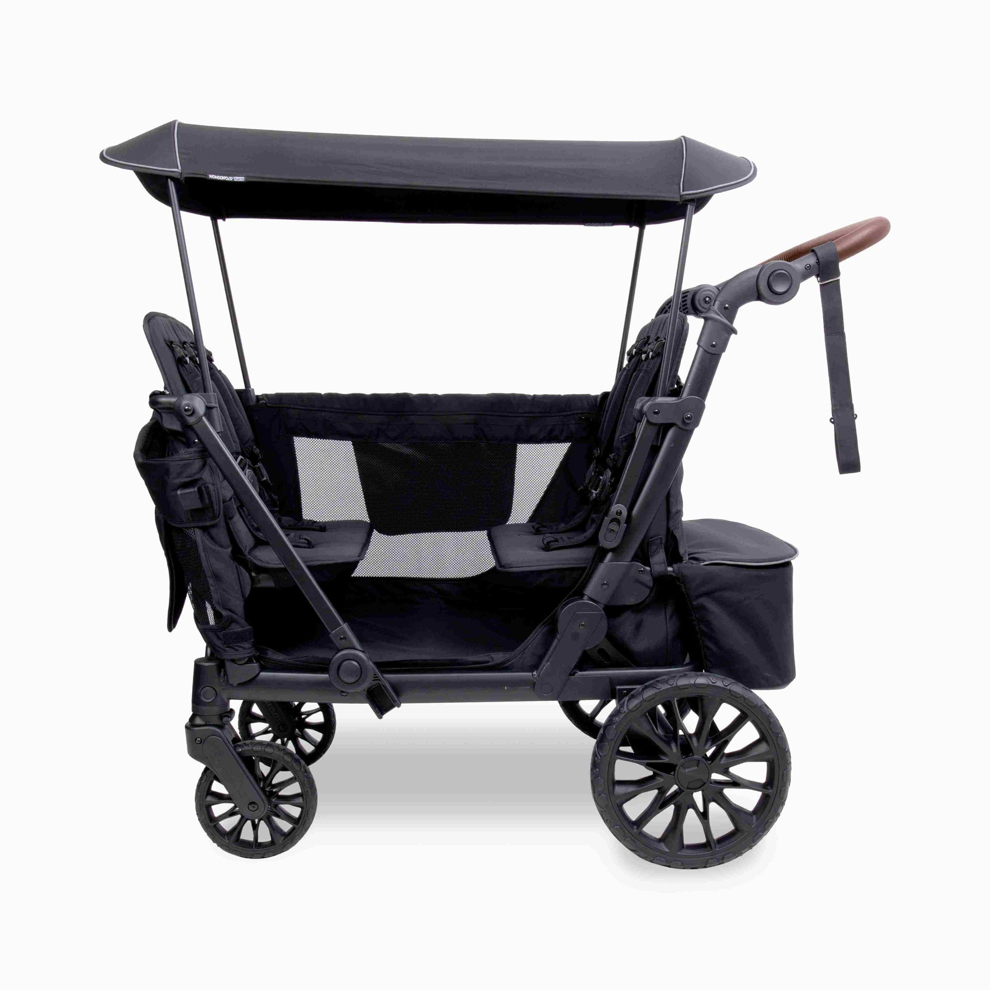 L4 Quad Stroller Wagon - Side Open View of L4 Quad Stroller Wagon Black With Handle