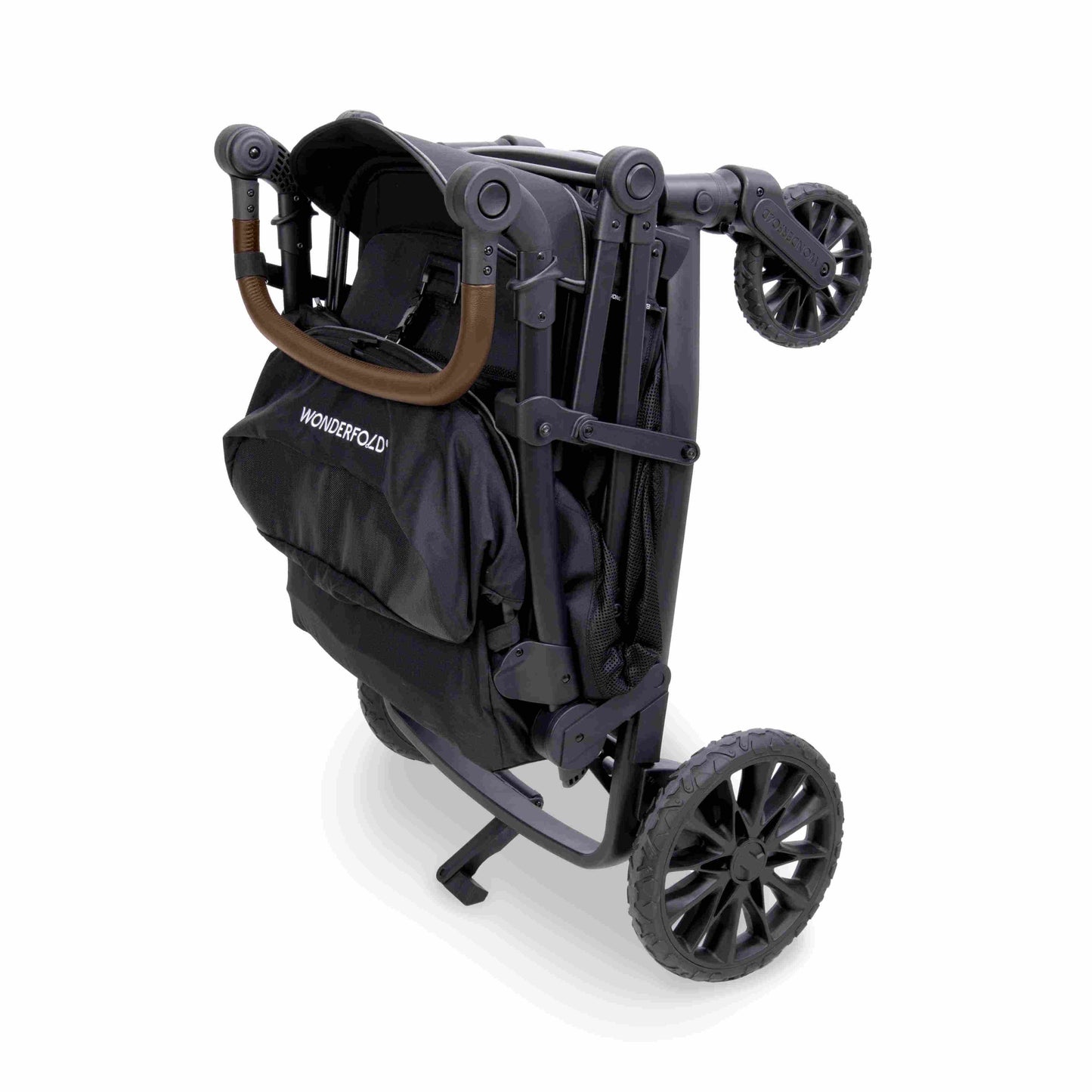 L4 Quad Stroller Wagon - Standing Folded view of L4 Quad Stroller Wagon Black With Handle