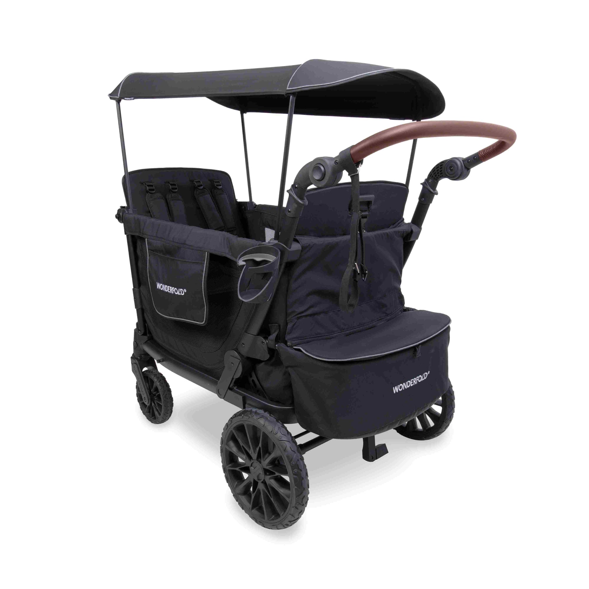 L4 Quad Stroller Wagon - Inclined Rear View of L4 Quad Stroller Wagon Black
