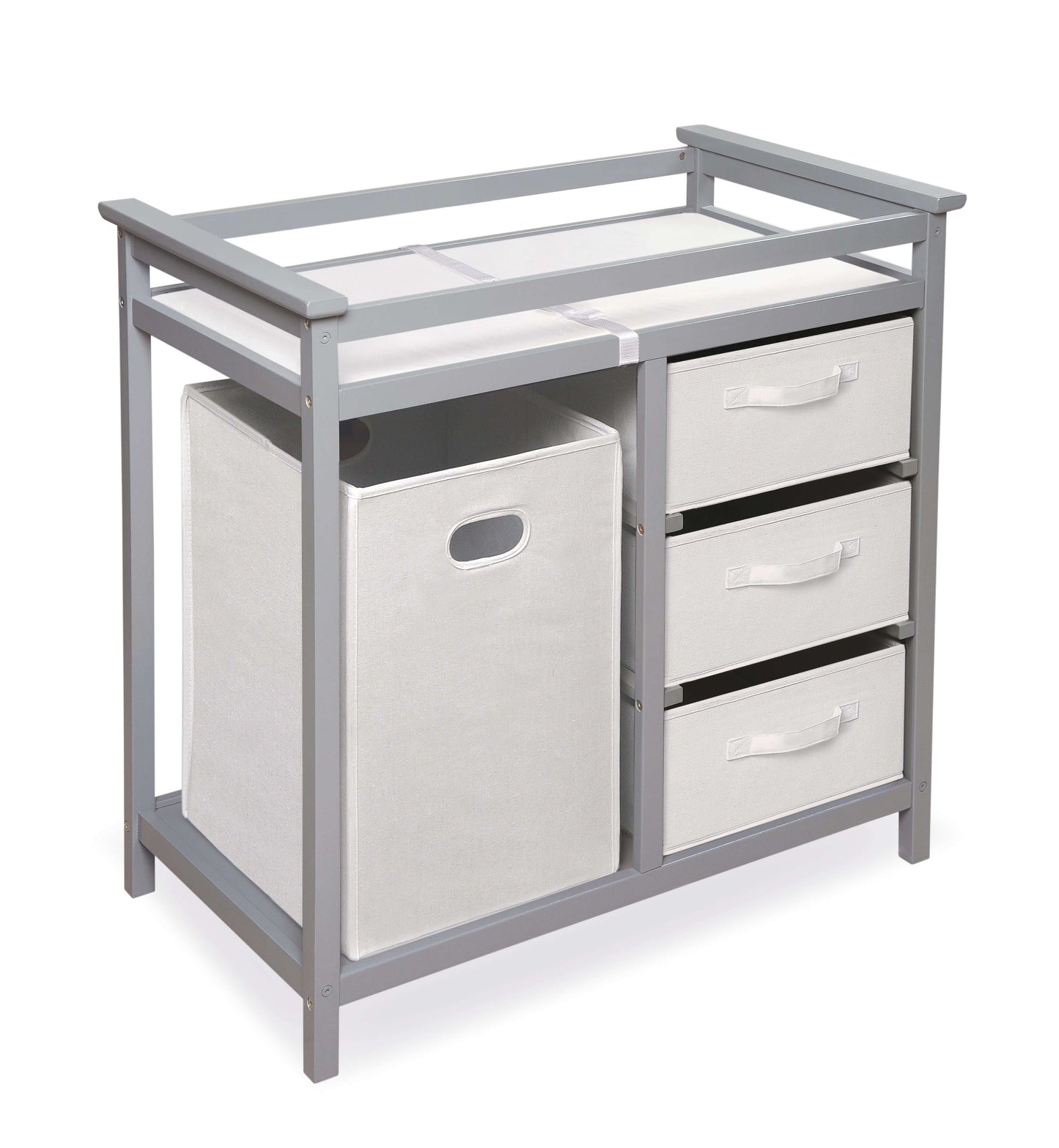 Modern Baby Changing Table with Hamper and 3 Baskets - Inclined Side View of Modern Baby Changing Table with Hamper and 3 Baskets Multi Tone Gray