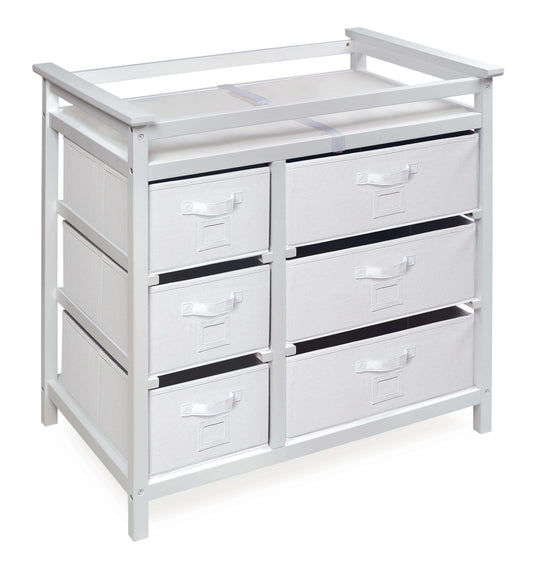 Modern Baby Changing Table with Six Baskets - Inclined Side View of Modern Baby Changing Table White with Six Baskets White