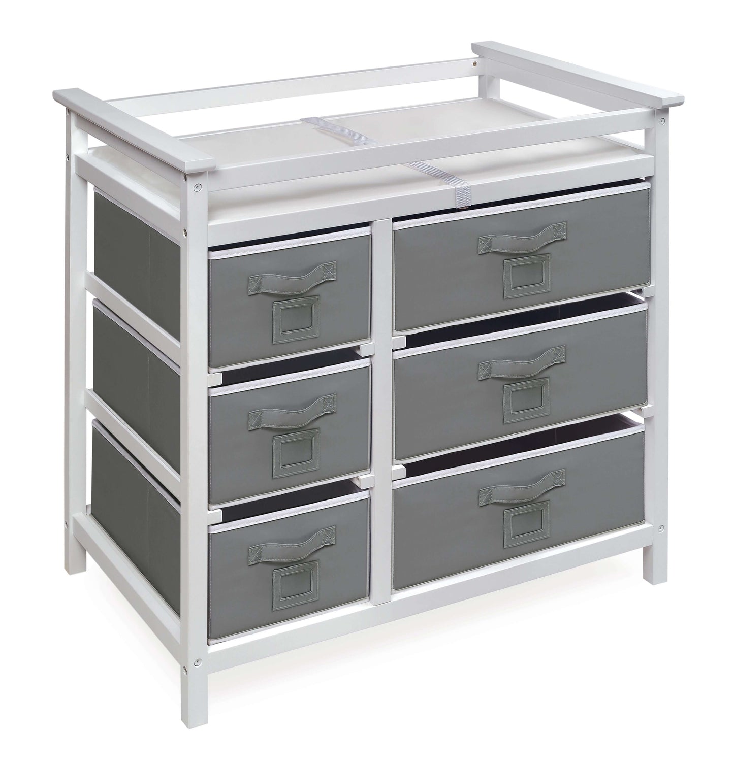 Modern Baby Changing Table with Six Baskets - Inclined Side View of Modern Baby Changing Table White with Six Baskets Gray