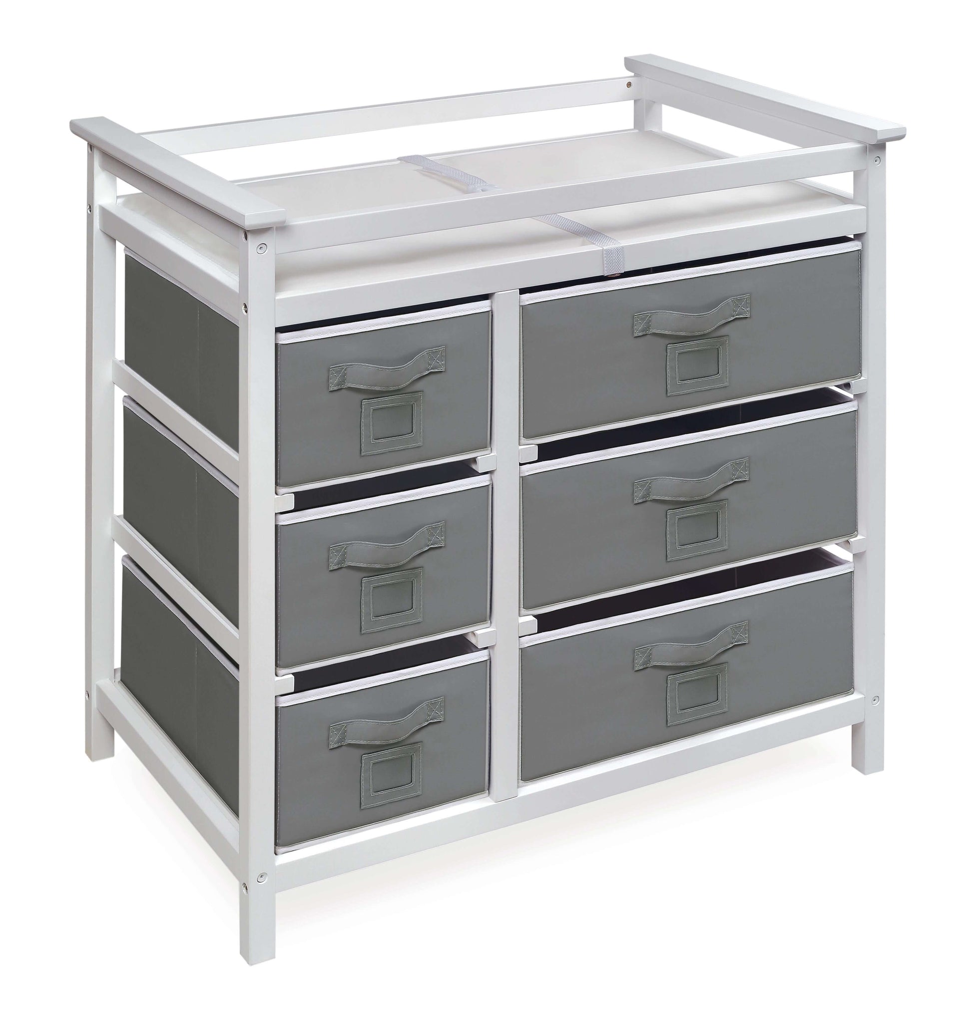Modern Baby Changing Table with Six Baskets - Inclined Side View of Modern Baby Changing Table White with Six Baskets Gray