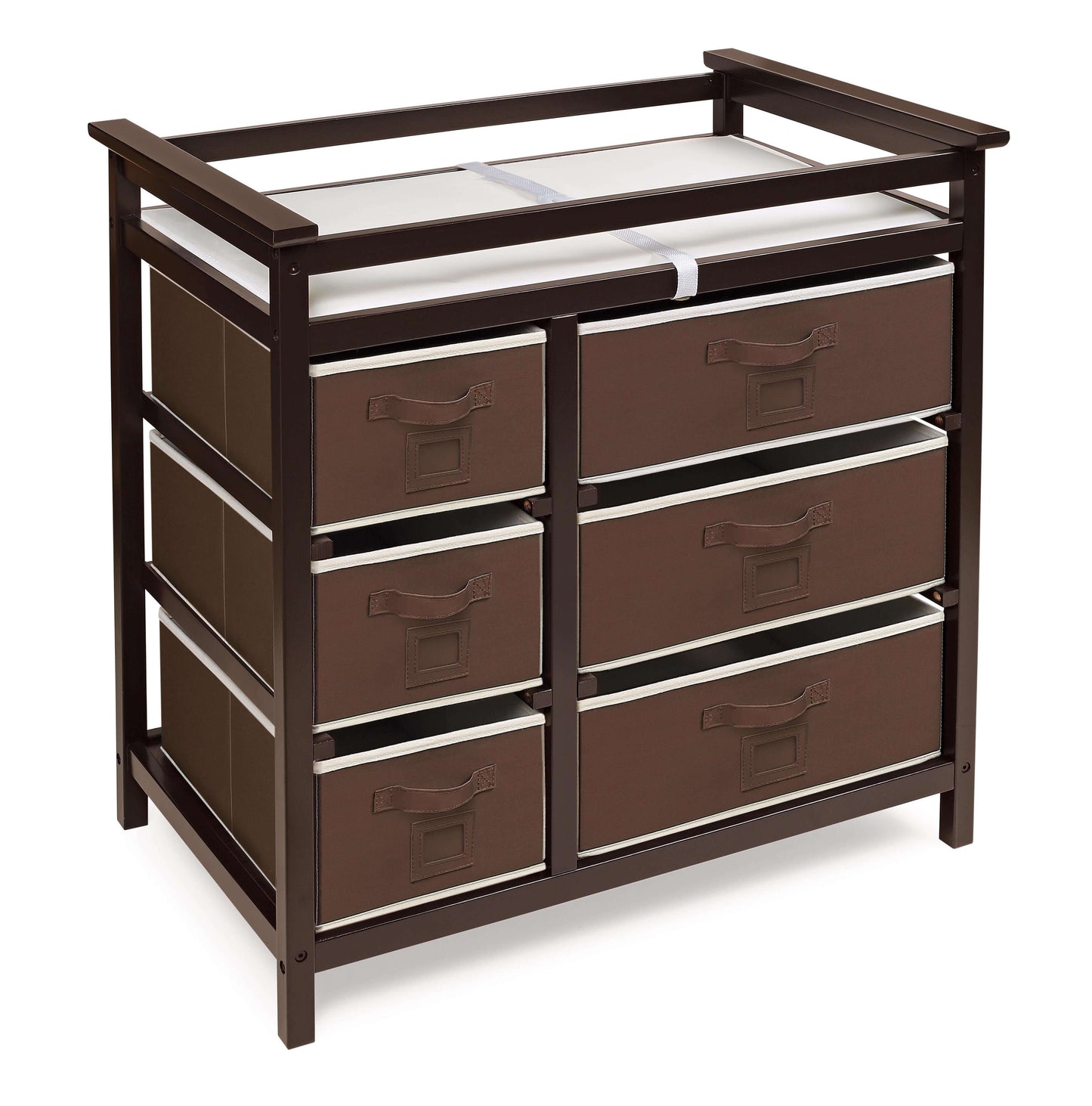 Modern Baby Changing Table with Six Baskets - Inclined Side View of Modern Baby Changing Table Espresso with Six Baskets Espresso