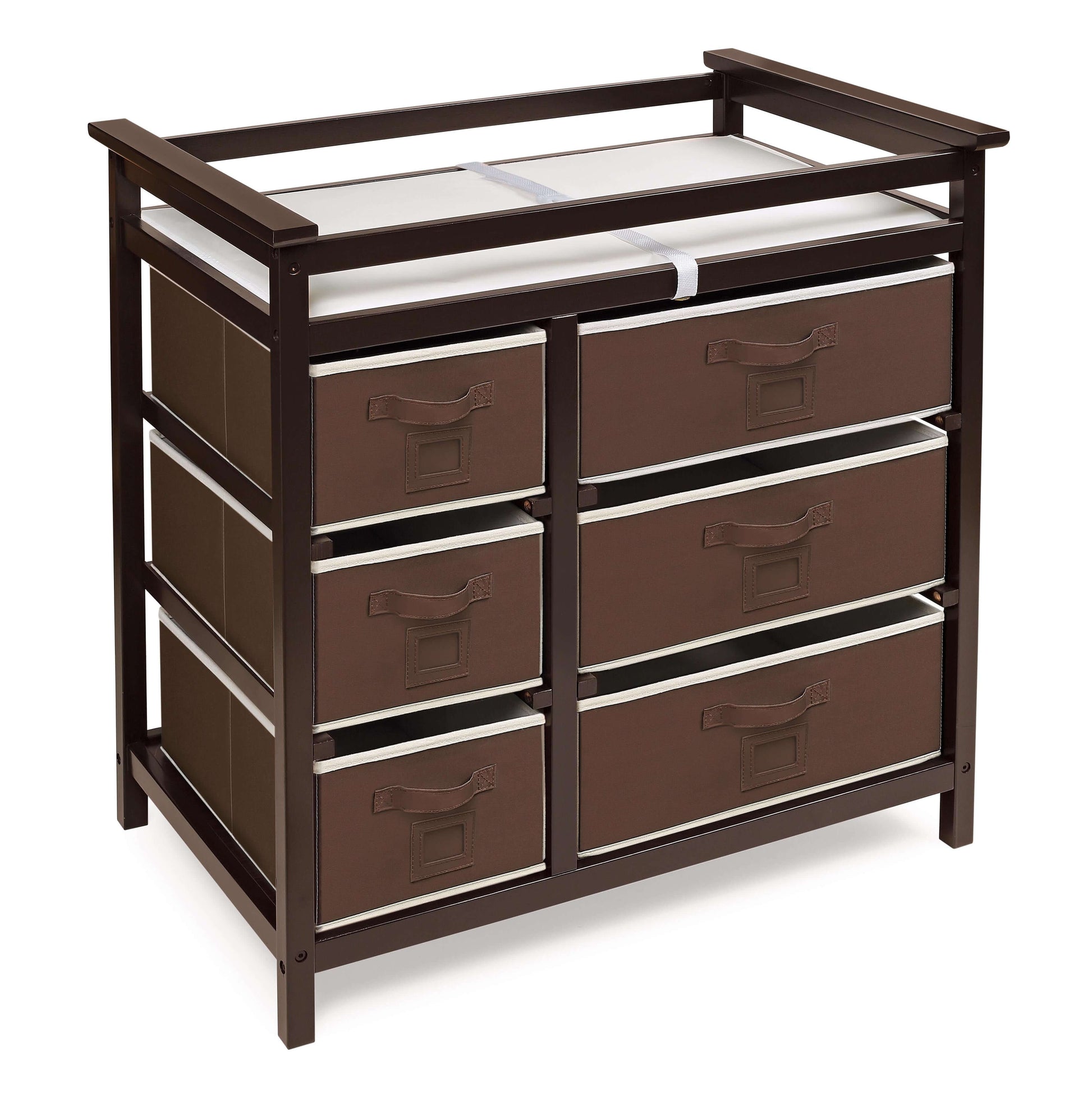 Modern Baby Changing Table with Six Baskets - Inclined Side View of Modern Baby Changing Table Espresso with Six Baskets Espresso