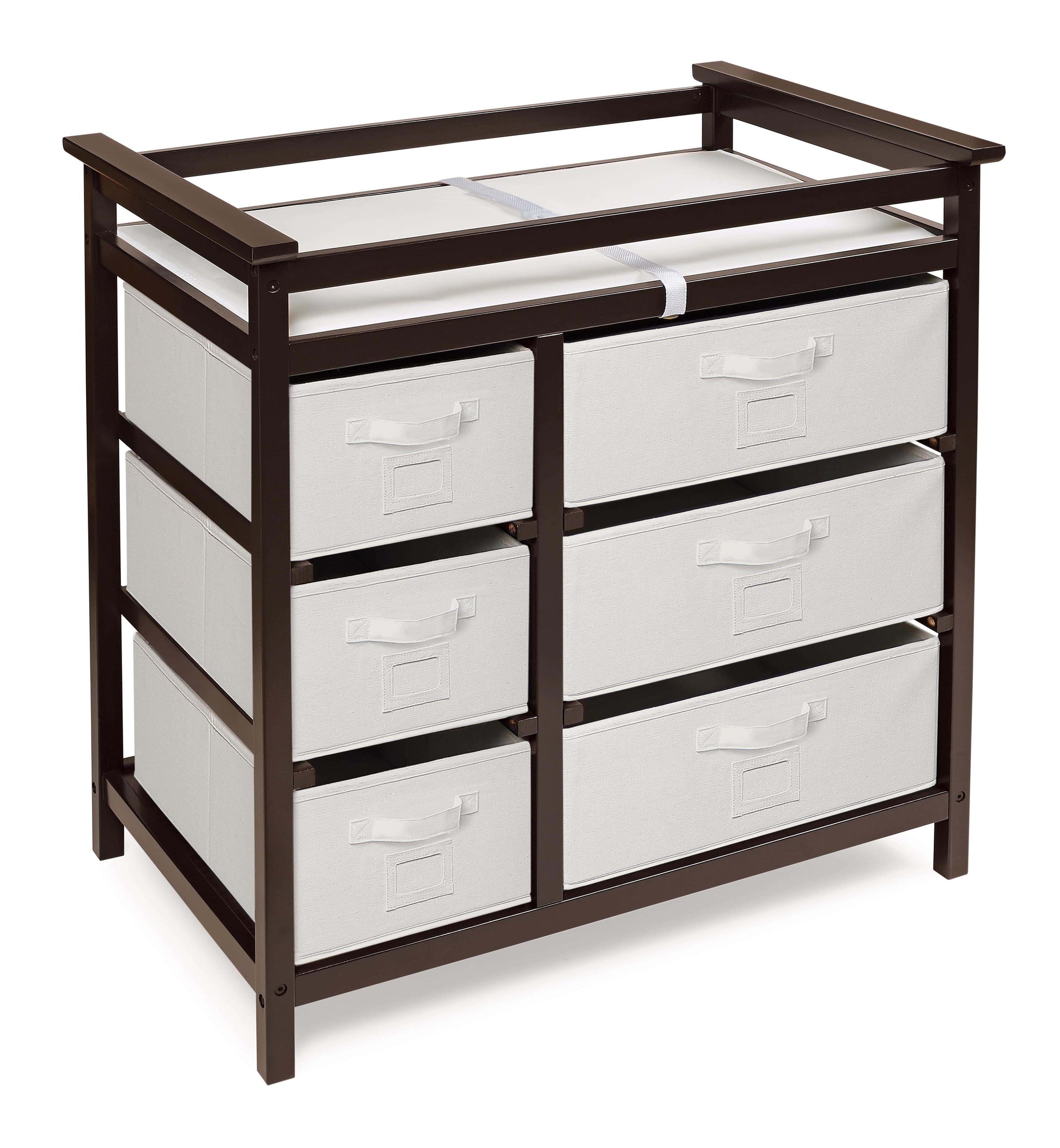 Modern Baby Changing Table with Six Baskets - Inclined Side View of Modern Baby Changing Table Espresso with Six Baskets white