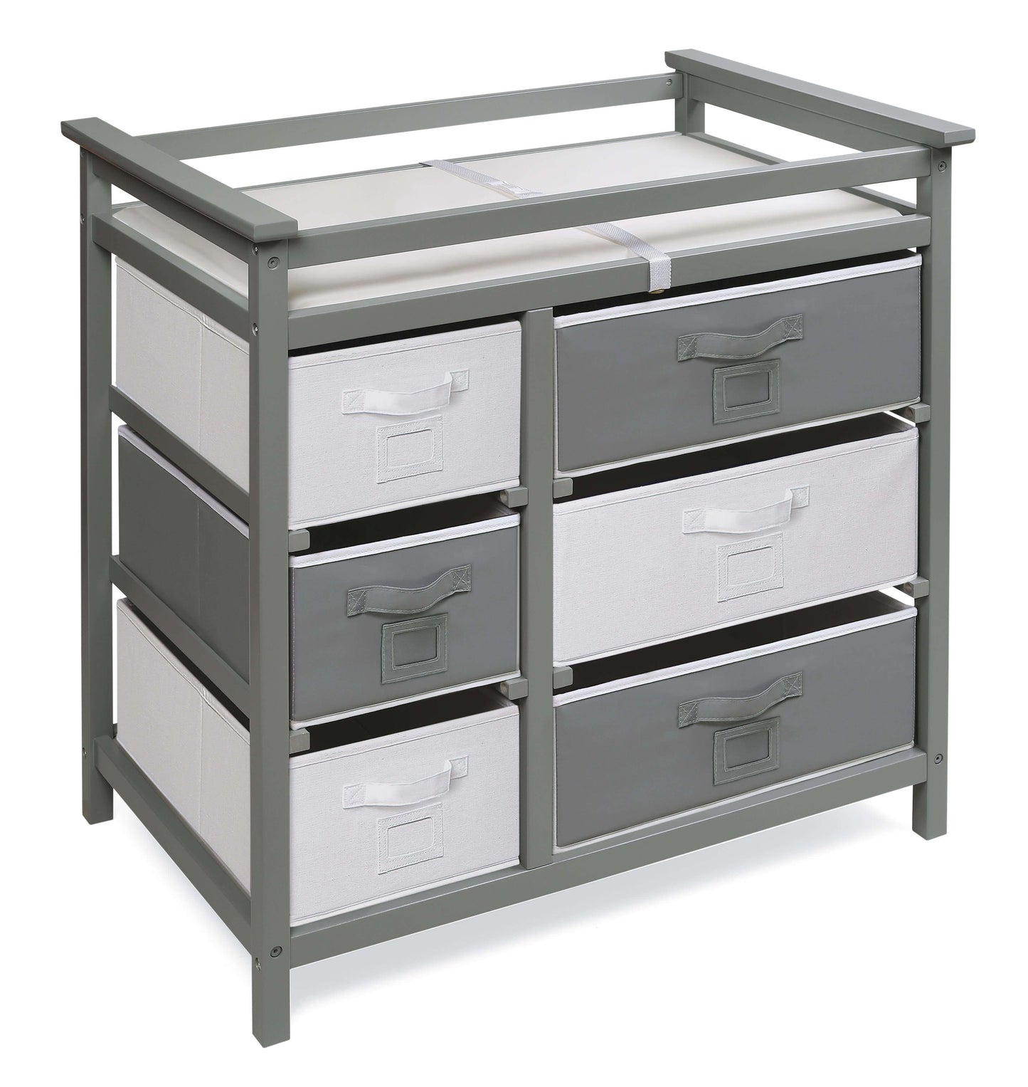 Modern Baby Changing Table with Six Baskets - Inclined Side View of Modern Baby Changing Table Gray with Six Baskets Gray and White