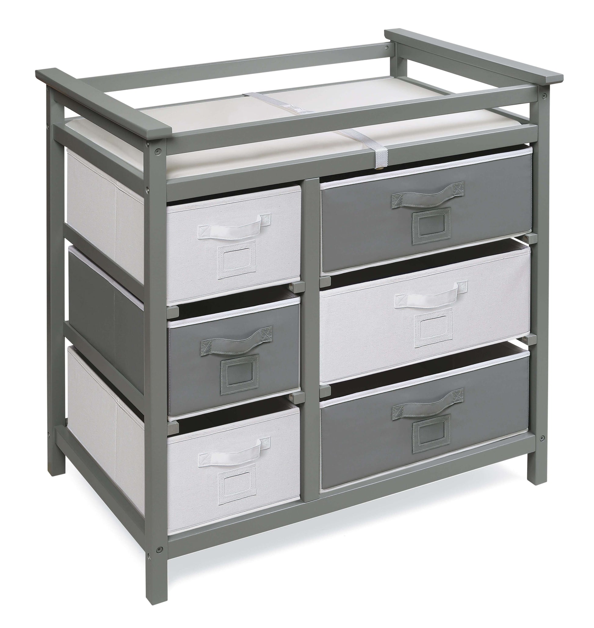 Modern Baby Changing Table with Six Baskets - Inclined Side View of Modern Baby Changing Table Gray with Six Baskets Gray and White