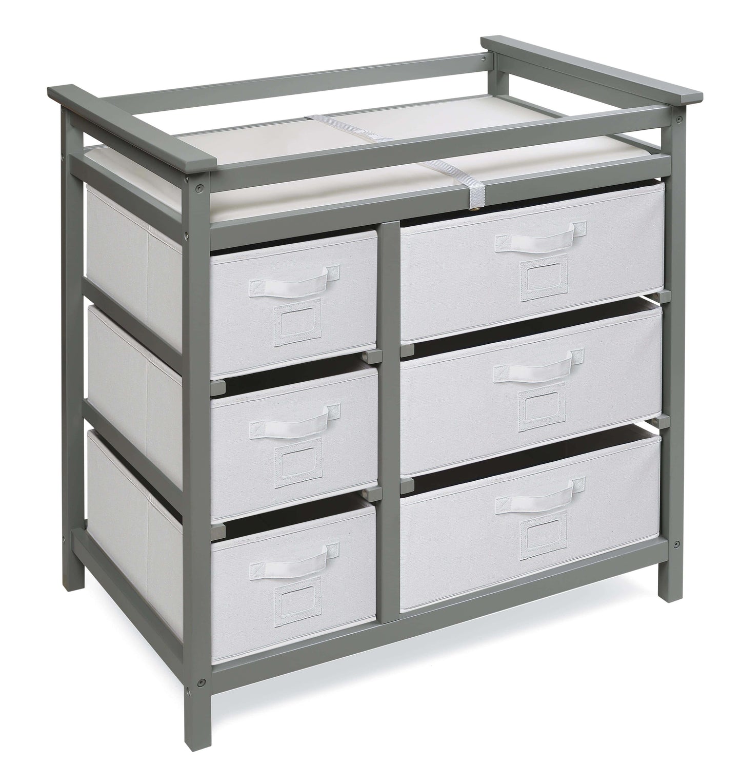 Modern Baby Changing Table with Six Baskets - Inclined Side View of Modern Baby Changing Table Gray with Six Baskets White