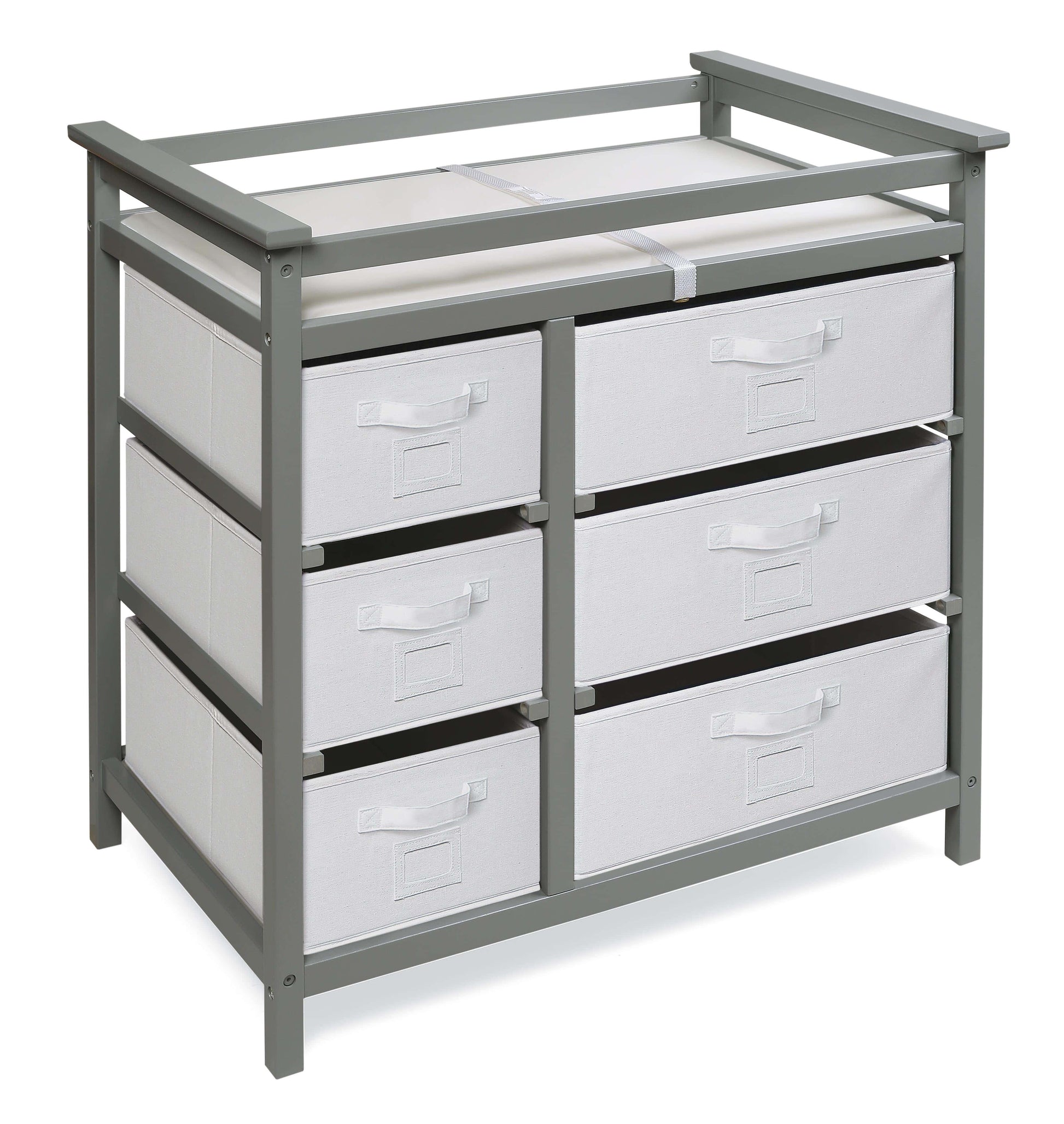 Modern Baby Changing Table with Six Baskets - Inclined Side View of Modern Baby Changing Table Gray with Six Baskets White