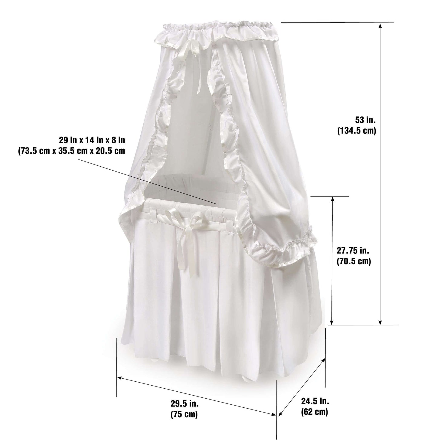Majesty Baby Bassinet with Canopy - Dimension Image of Majesty Baby Bassinet with Canopy White
