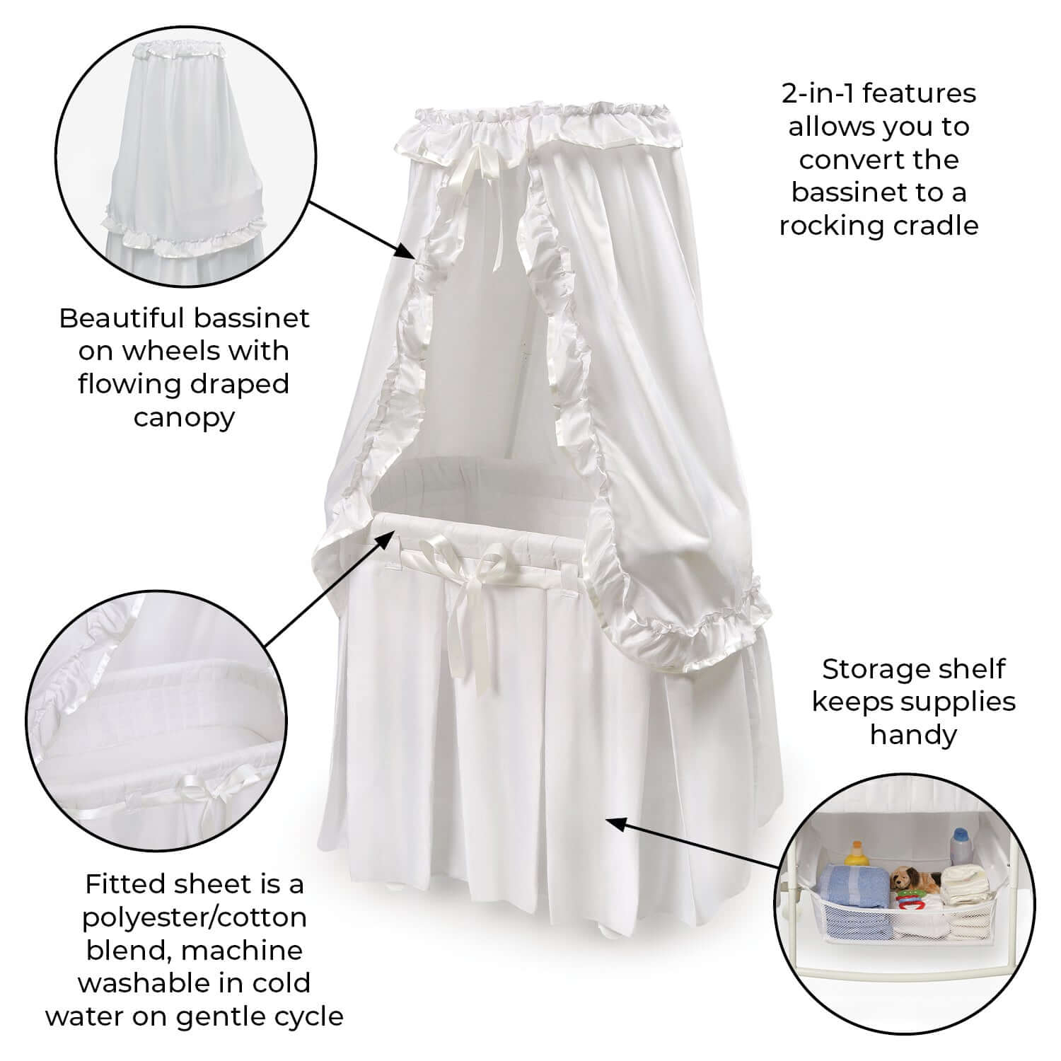 Majesty Baby Bassinet with Canopy - Feature Image of Majesty Baby Bassinet with Canopy White
