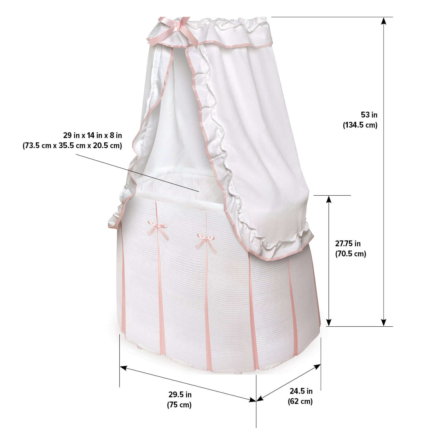 Majesty Baby Bassinet with Canopy - Dimension Image of Majesty Baby Bassinet with Canopy Pink
