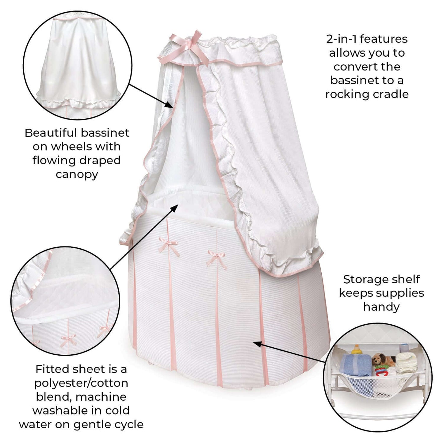 Majesty Baby Bassinet with Canopy - Feature Image of Majesty Baby Bassinet with Canopy Pink