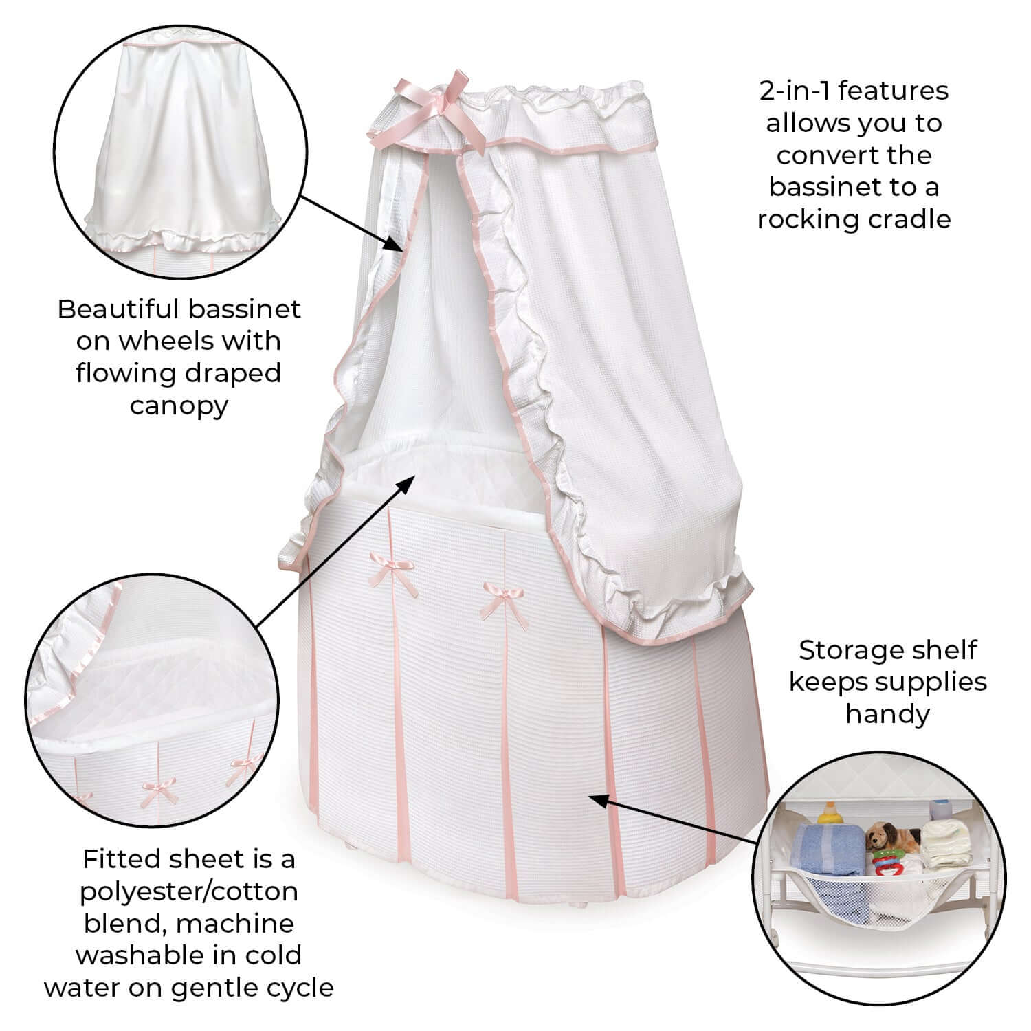 Majesty Baby Bassinet with Canopy - Feature Image of Majesty Baby Bassinet with Canopy Pink