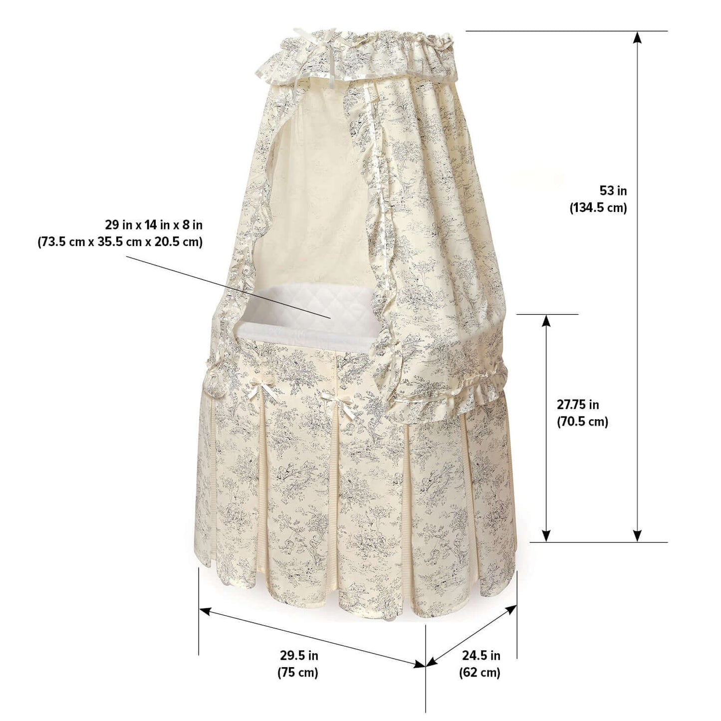 Majesty Baby Bassinet with Canopy - Dimension Image of Majesty Baby Bassinet with Canopy Ecru