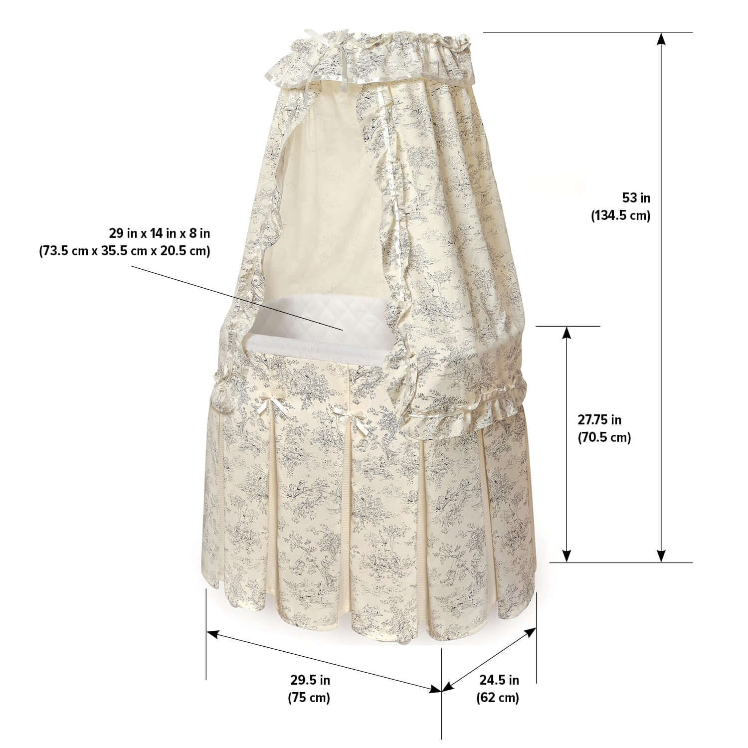 Majesty Baby Bassinet with Canopy - Dimension Image of Majesty Baby Bassinet with Canopy Ecru