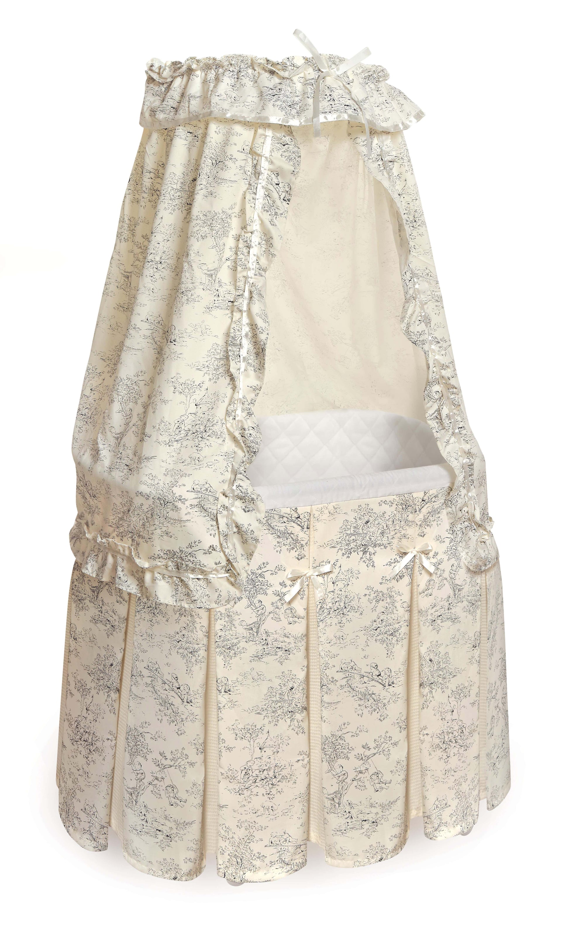Majesty Baby Bassinet with Canopy - Inclined Side View of Majesty Baby Bassinet with Canopy Ecru