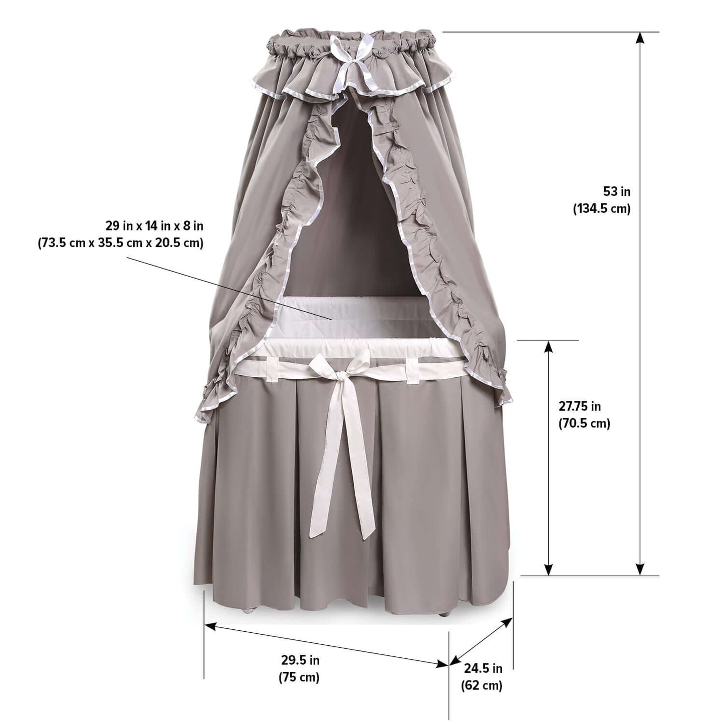 Majesty Baby Bassinet with Canopy - Dimension Image of Majesty Baby Bassinet with Canopy Multi Tone Gray