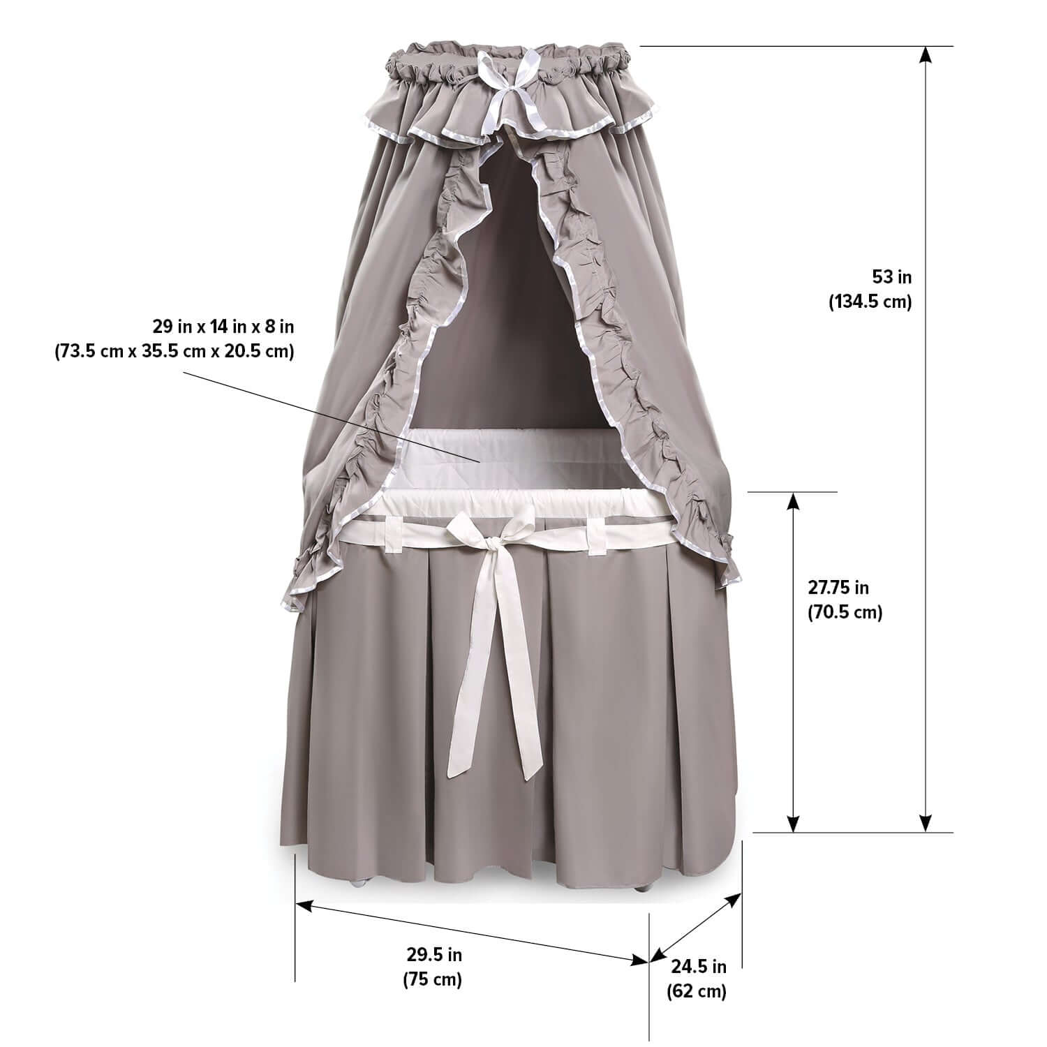 Majesty Baby Bassinet with Canopy - Dimension Image of Majesty Baby Bassinet with Canopy Multi Tone Gray