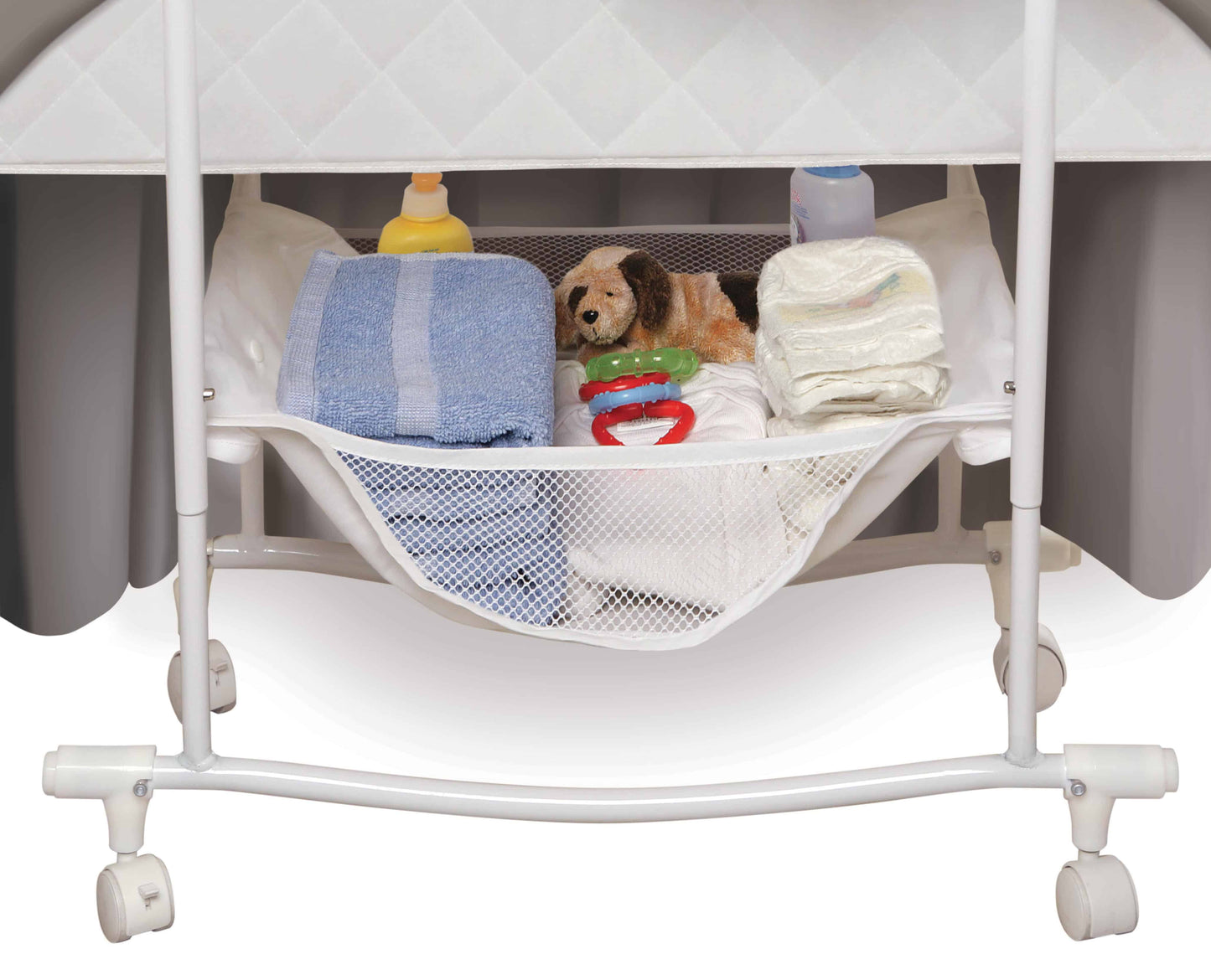 Majesty Baby Bassinet with Canopy - Inclined Side View of Storage of Majesty Baby Bassinet with Canopy Multi Tone Gray