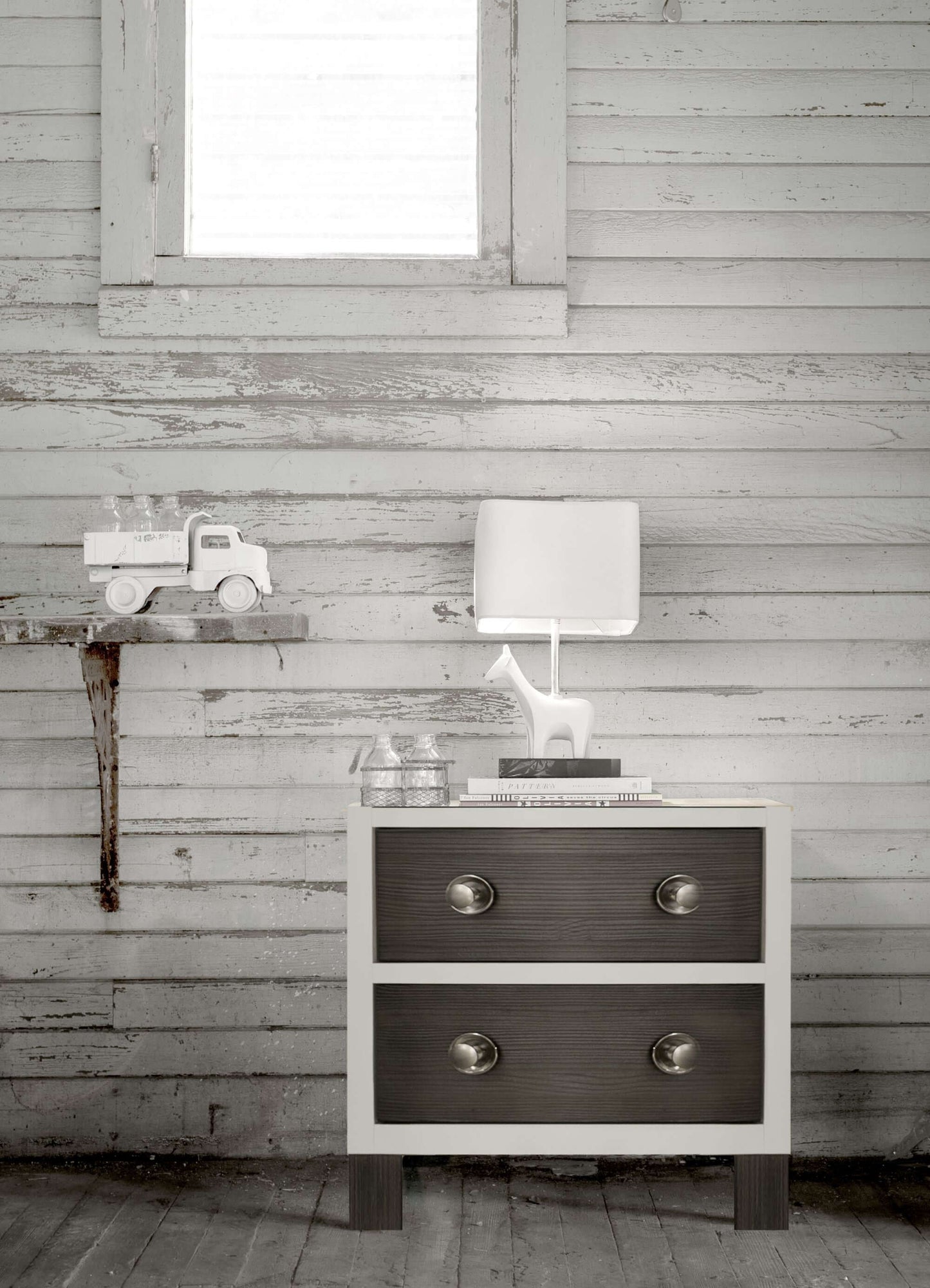 True 2 Drawer Nightstand - Lifestyle Image of 2 Drawer Nightstand Mud with Snow