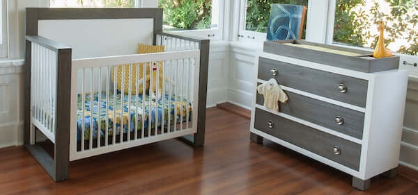 True Highback 4 in 1 Convertible Crib - Lifestyle Image of Highback 4 in 1 Convertible Crib Mud with Snow