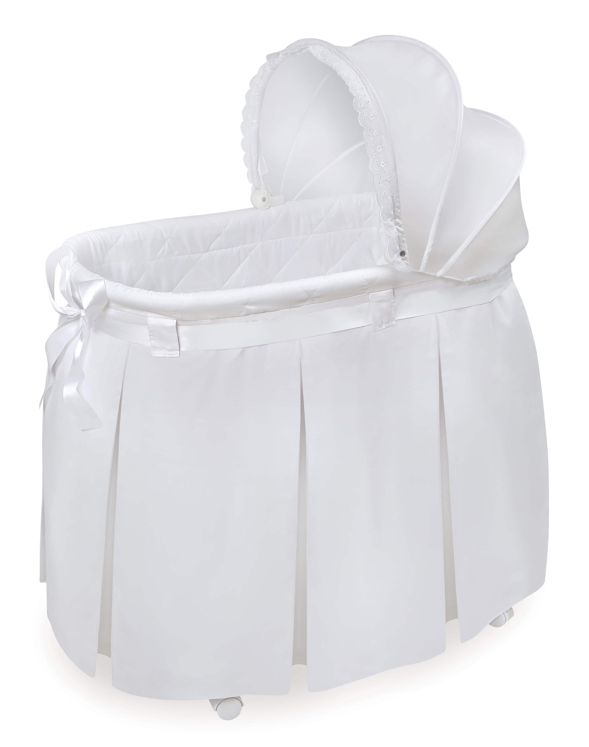 Wishes Oval Bassinet - Inclined Side View of Wishes Oval Bassinet White bedding