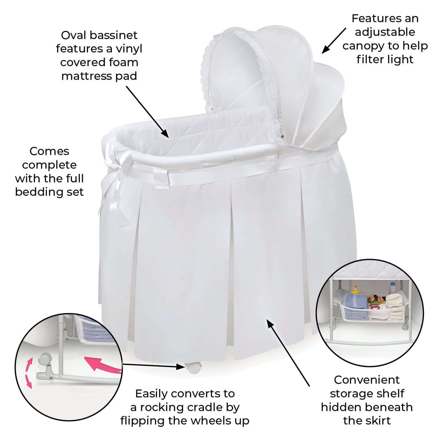 Wishes Oval Bassinet - Feature Image of Wishes Oval Bassinet White bedding