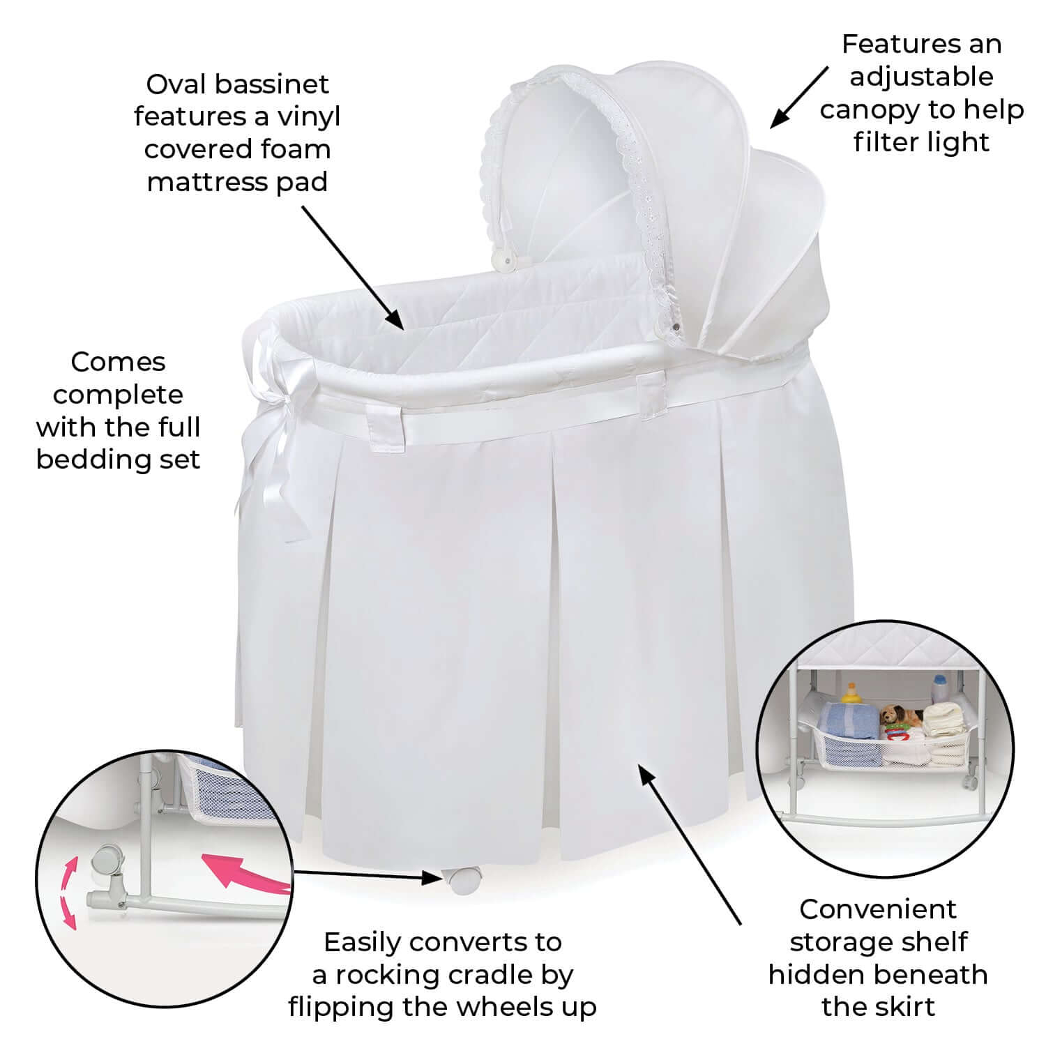 Wishes Oval Bassinet - Feature Image of Wishes Oval Bassinet White bedding