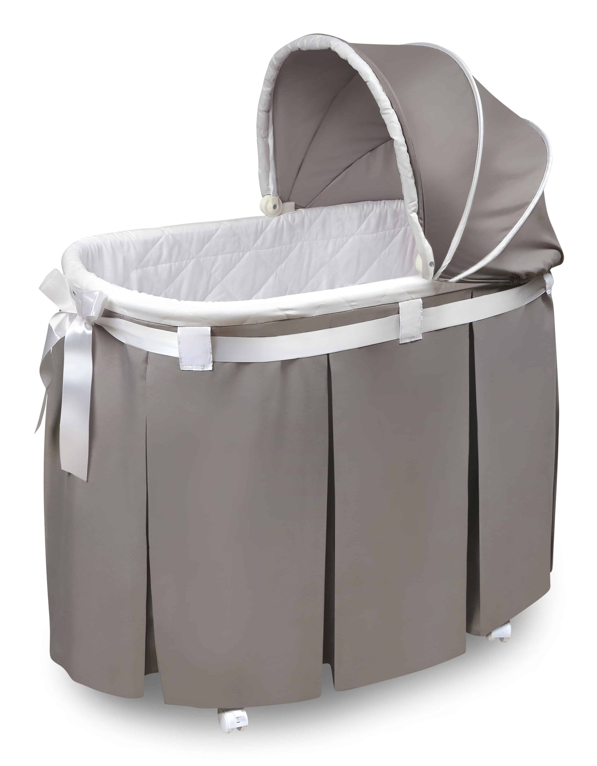 Wishes Oval Bassinet - Inclined Side View of Wishes Oval Bassinet Gray bedding