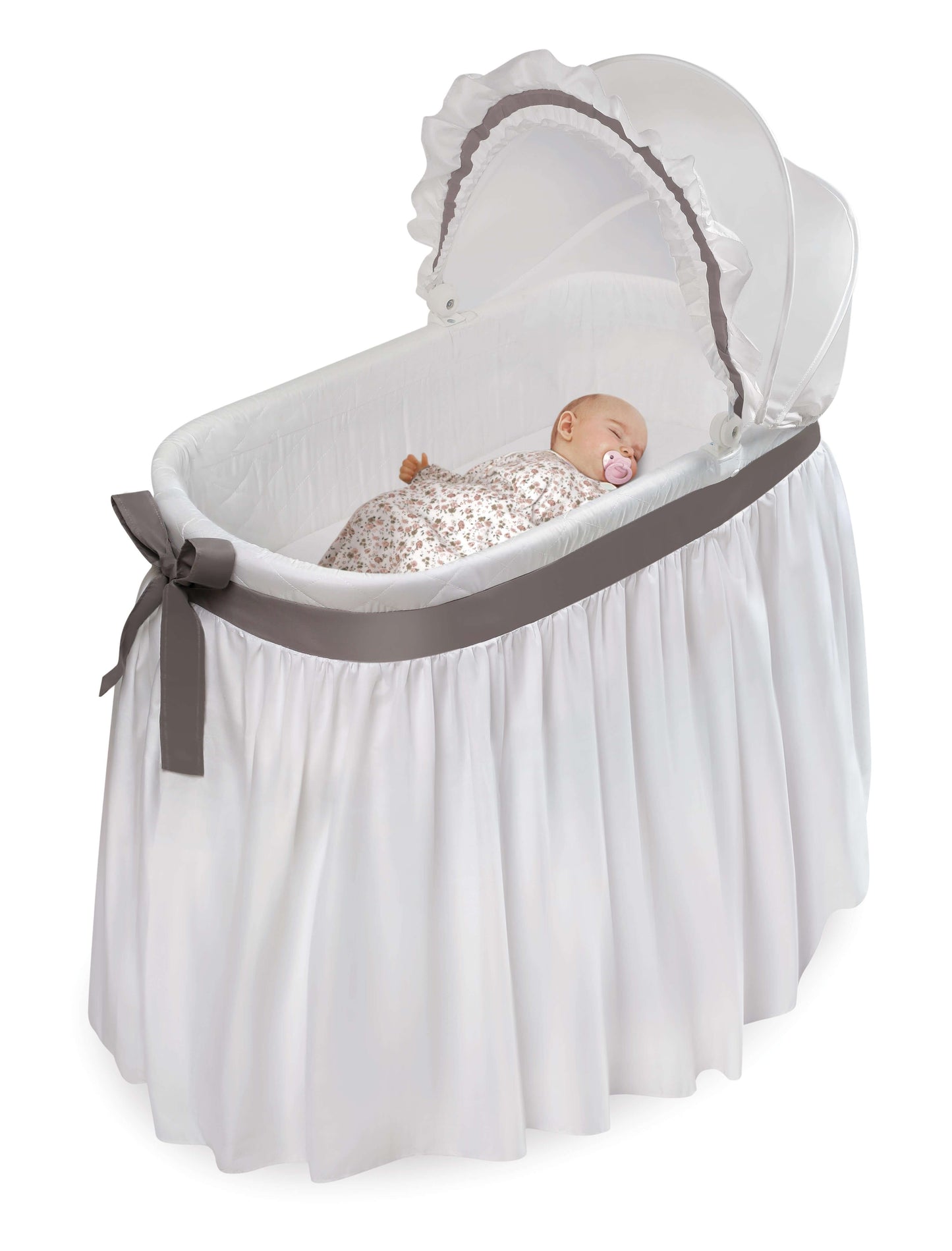 Wishes Oval Bassinet - Inclined Side View of Wishes Oval Bassinet White with Baby Inside