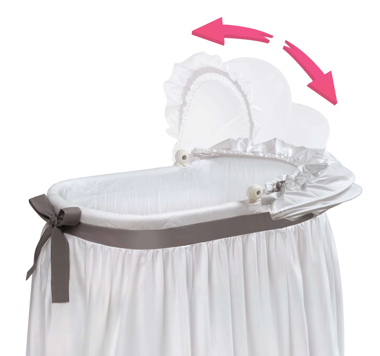 Wishes Oval Bassinet - Inclined Side View of Wishes Oval Bassinet White with Adjustable Canopy