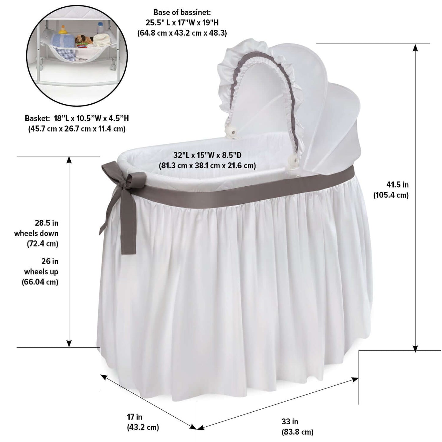 Wishes Oval Bassinet - Dimension Image of Wishes Oval Bassinet White