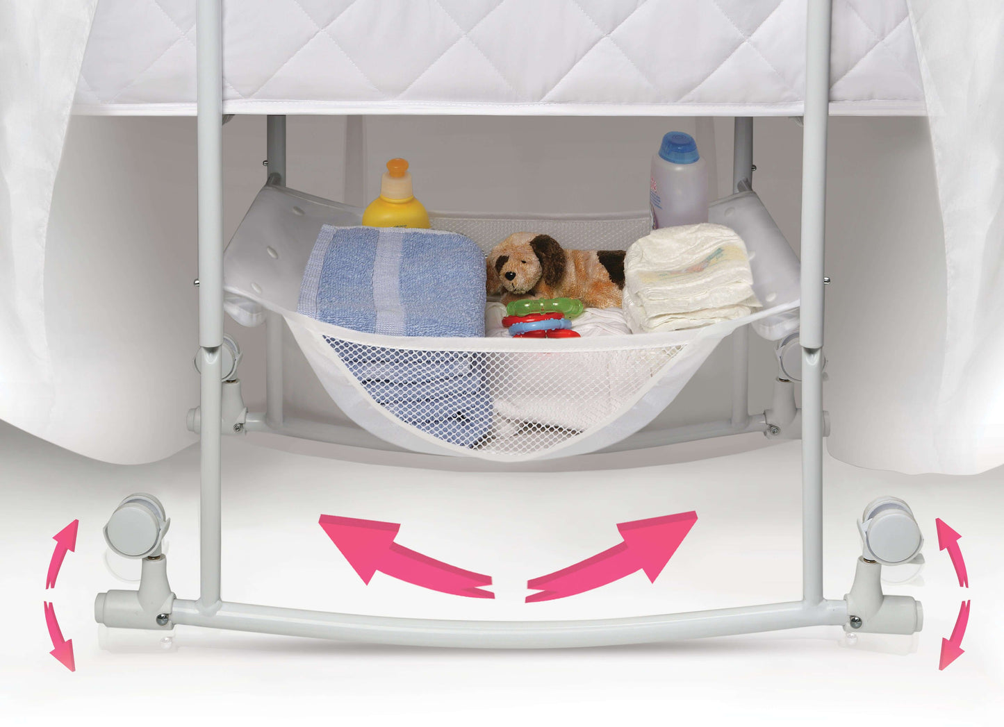Wishes Oval Bassinet - Inclined Side View of Storage of Wishes Oval Bassinet White