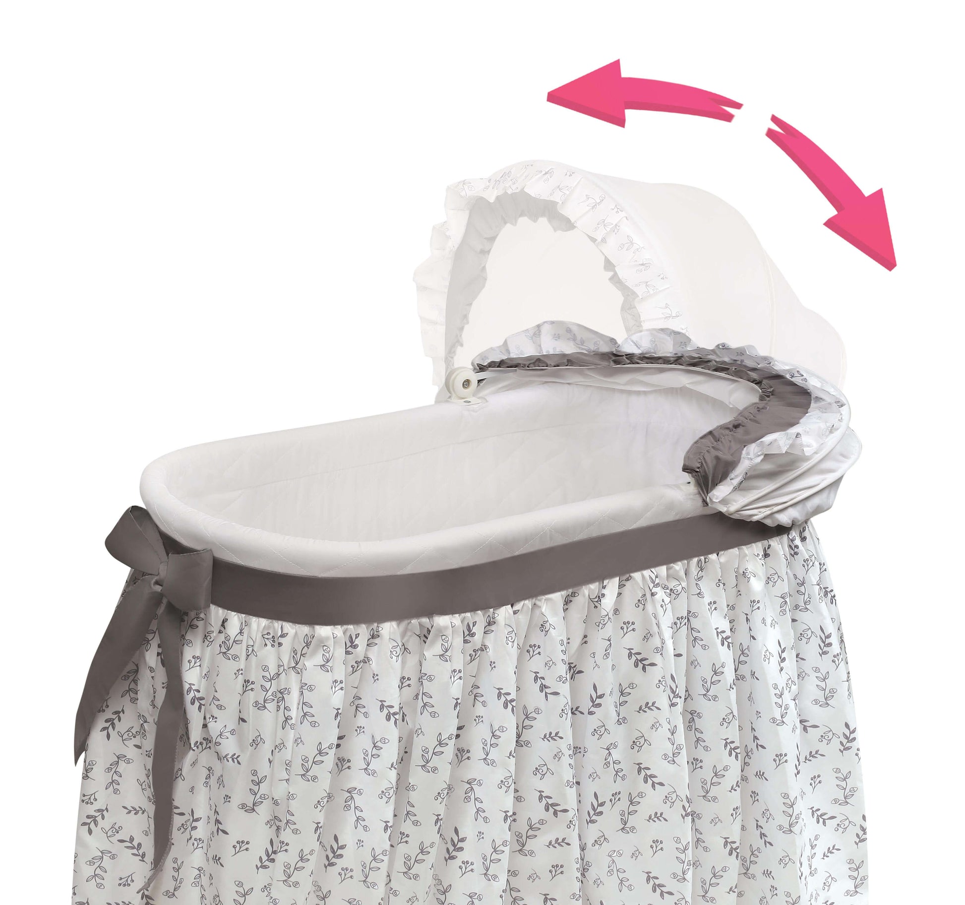 Wishes Oval Bassinet - Inclined Side View of Adjustable Canopy of Wishes Oval Bassinet Gray/Leaf