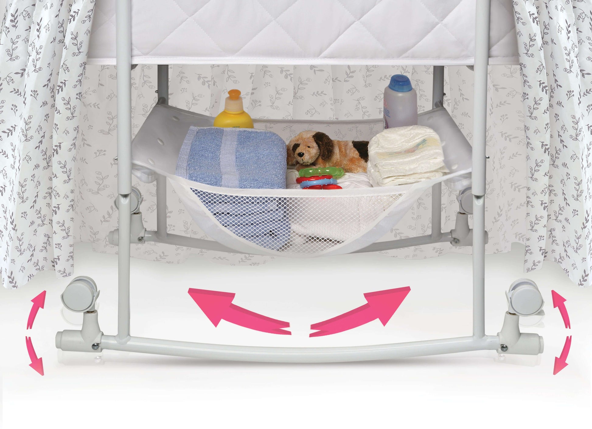 Wishes Oval Bassinet - Inclined Side View of Storage of Wishes Oval Bassinet Gray/Leaf