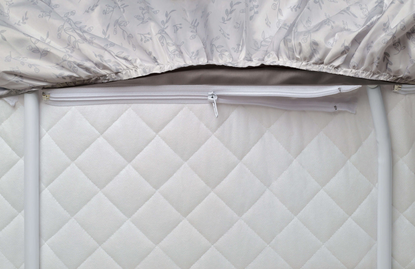 Wishes Oval Bassinet - Front View of Storage Unit with Zip of Wishes Oval Bassinet Gray/Leaf