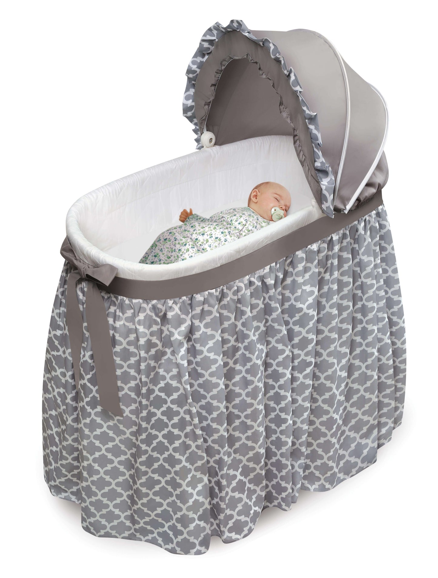 Wishes Oval Bassinet - Inclined Side View of Baby Sleeping In Wishes Oval Bassinet Gray/Lantern