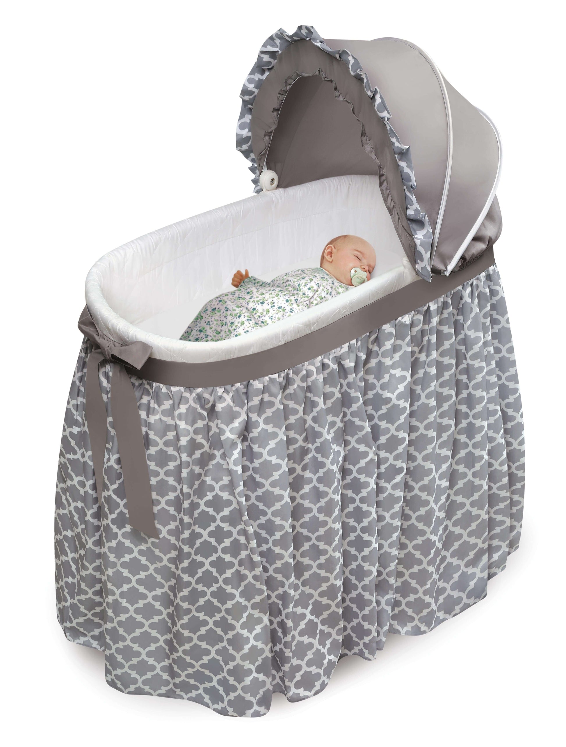 Wishes Oval Bassinet - Inclined Side View of Baby Sleeping In Wishes Oval Bassinet Gray/Lantern