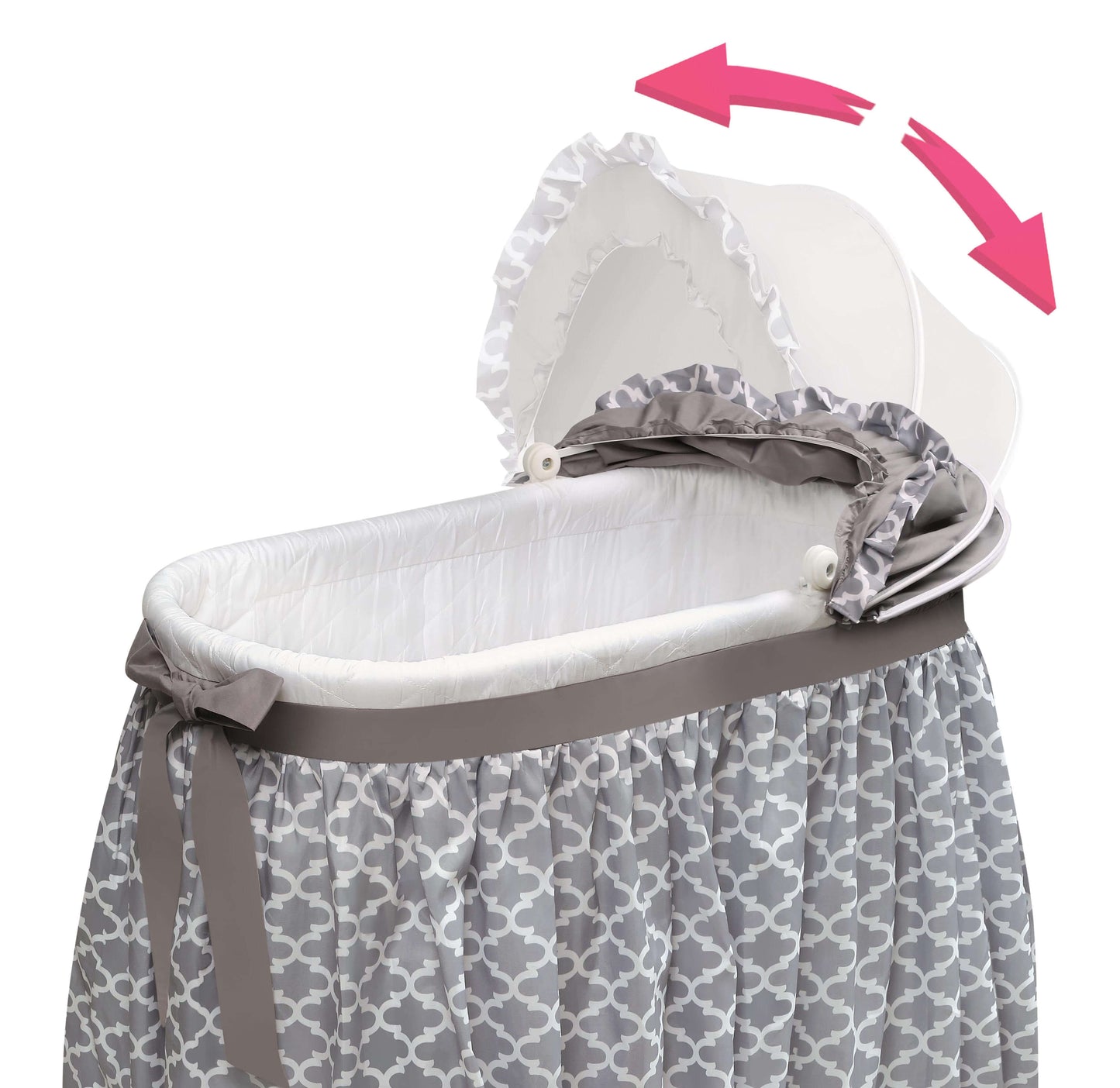 Wishes Oval Bassinet - Zoomed Inclined Side View of Wishes Oval Bassinet Gray/Lantern With Adjustable Canopy