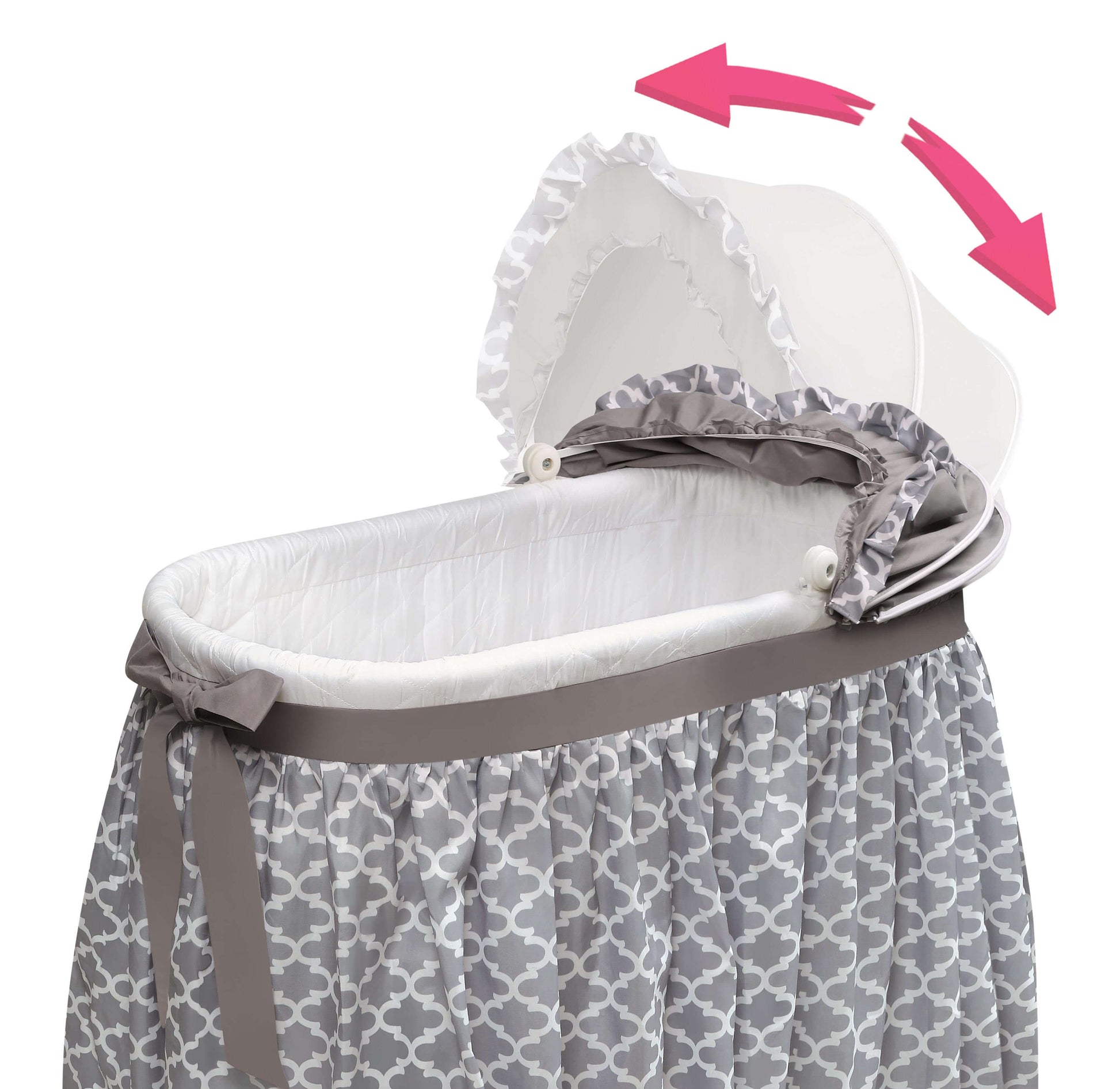 Wishes Oval Bassinet - Zoomed Inclined Side View of Wishes Oval Bassinet Gray/Lantern With Adjustable Canopy