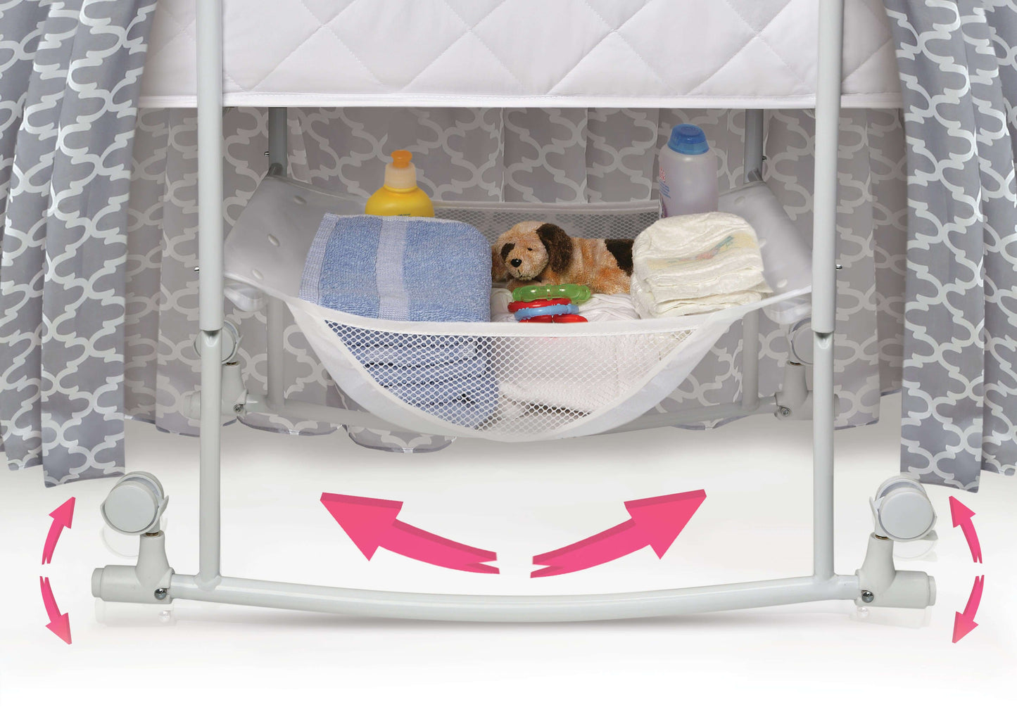 Wishes Oval Bassinet - Inclined Side View of Storage of Wishes Oval Bassinet Gray/Leaf