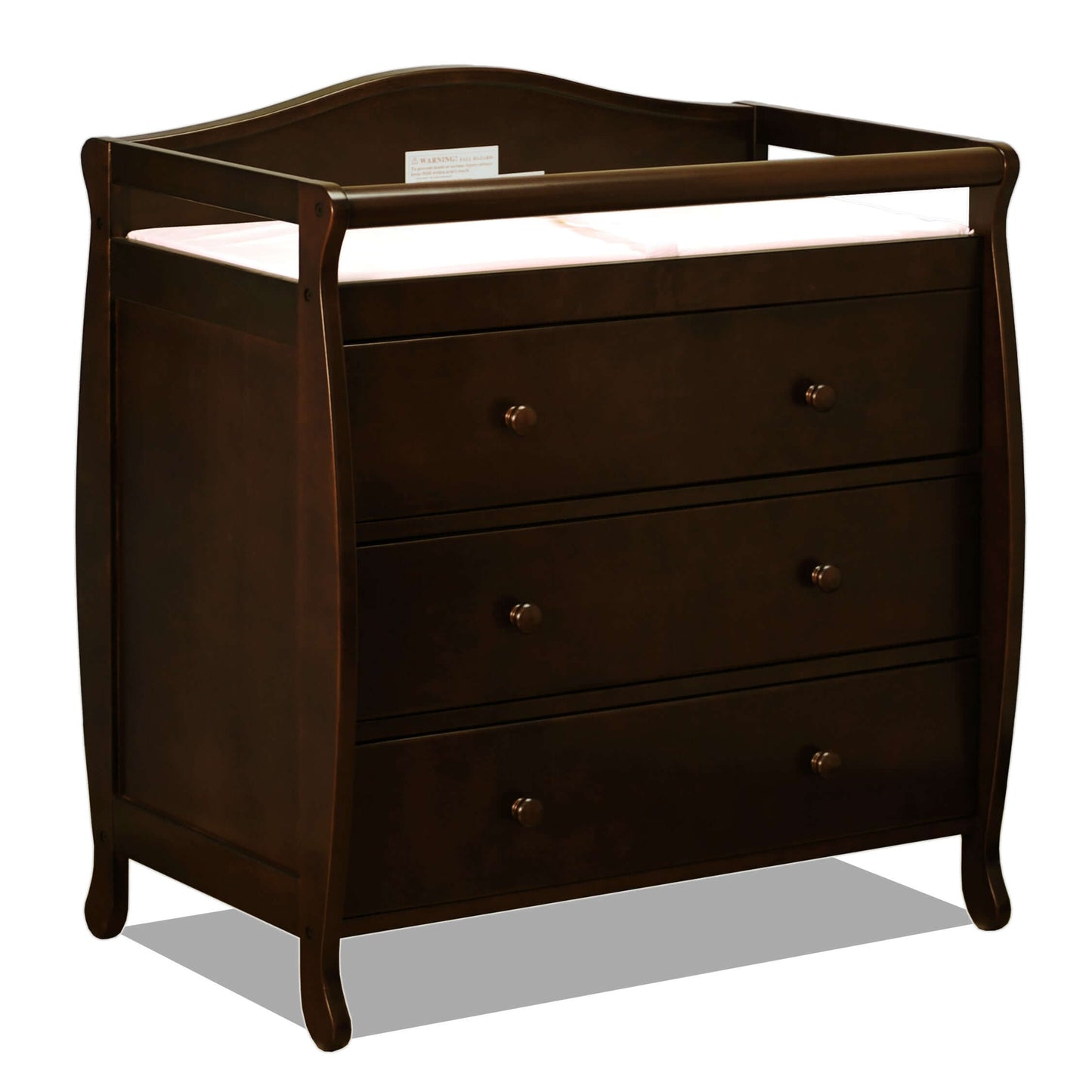 Grace 3 Drawer Changing Table - Inclined Side View of Grace 3 Drawer Changing Table Espresso