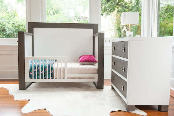 True Highback 4 in 1 Convertible Crib - Lifestyle Image of Highback 4 in 1 Convertible Crib Mud with Snow