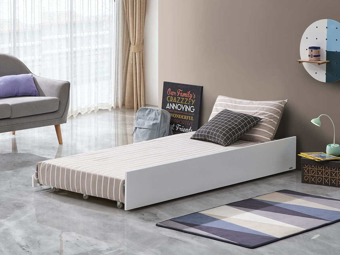 Trundle - Model 3739 - Lifestyle Image Inclined Side View of Trundle Model 3739 Multi Tone Gray