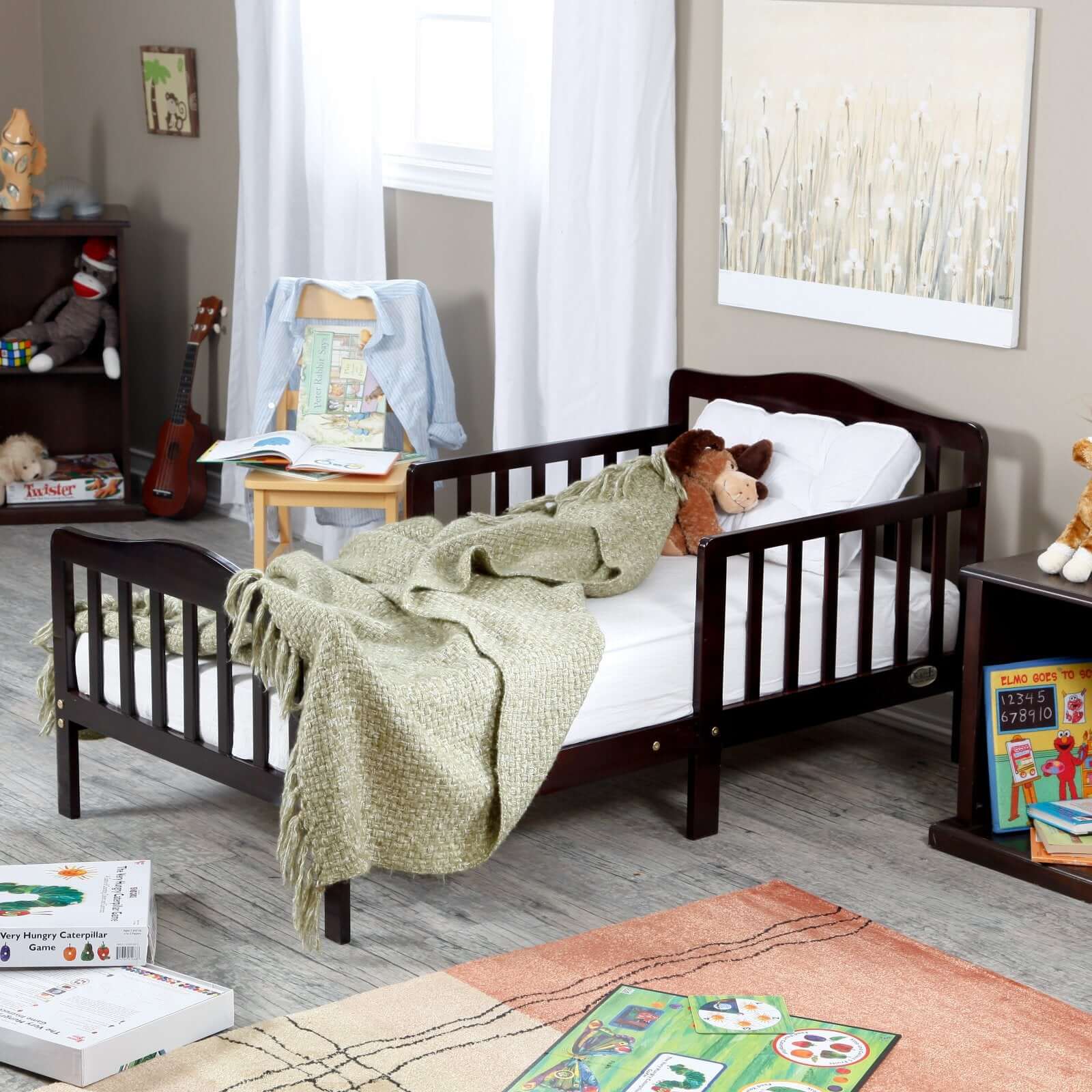 Contemporary Toddler bed - Lifestyle Image Inclined Side View Contemporary Toddler bed Espresso