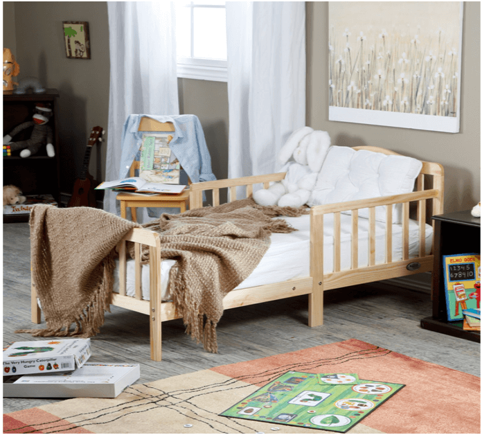 Contemporary Toddler bed - Lifestyle Image Inclined Side View Contemporary Toddler bed Natural