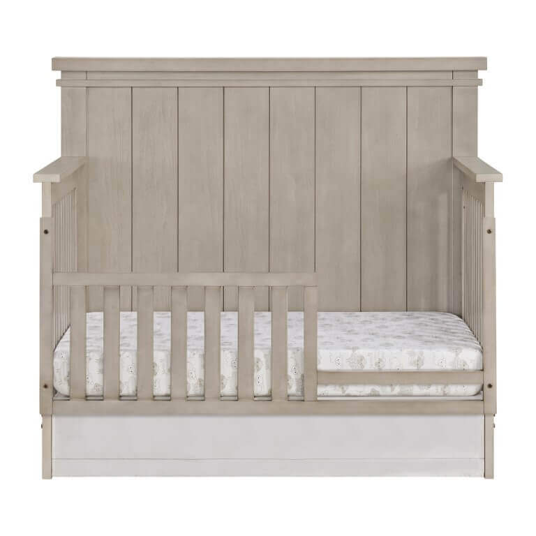Hampton 4 In 1 Convertible Crib - Front View of Hampton 4 In 1 Convertible Crib Stone Wash with Guard Rail